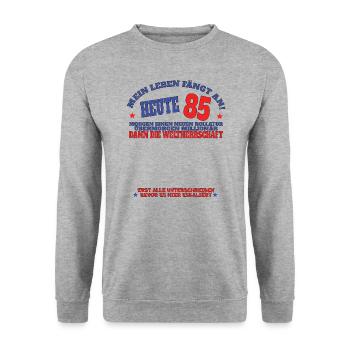 85th Birthday Man and Woman Guestbook - Unisex Sweatshirt - salt & pepper - Front - Alina (178cm) & Michal (187cm)