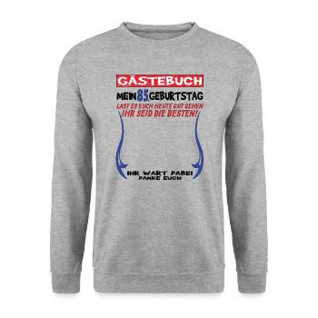 85th Birthday Man and Woman Guestbook - Unisex Sweatshirt - salt & pepper - Front - Alina (178cm) & Michal (187cm)