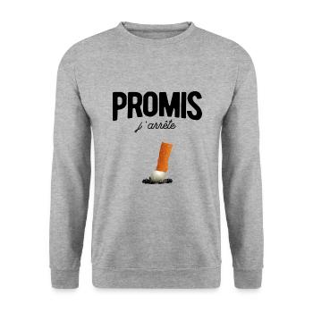 idée cadeau humour sur la cigarette - Sweat-shirt Unisexe - gris chiné - Devant - Alina (178cm) & Michal (187cm)