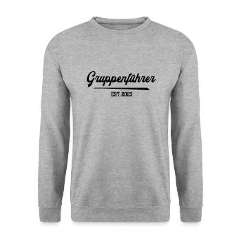 Gruppenführer 2023 Feuerwehr Feuerwehrmann FFW - Unisex Pullover - Weißgrau meliert - Vorne - Alina (178cm) & Michal (187cm)