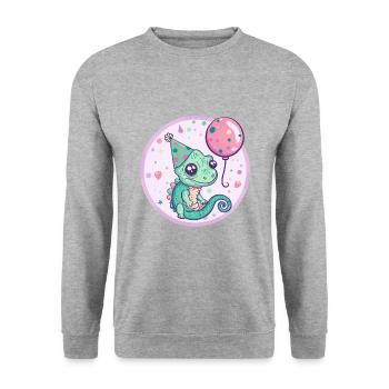 Caméléon Anniversaire Bébé - Sweat-shirt Unisexe - gris chiné - Devant - Alina (178cm) & Michal (187cm)