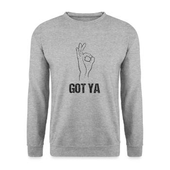 Handspiel Reingeguckt Got Ya Hab Dich - Unisex Pullover - Weißgrau meliert - Vorne - Alina (178cm) & Michal (187cm)
