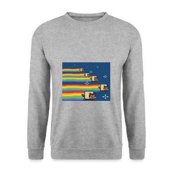 Nyan Nyan Katzen-T-Shirt Hot Topic Shirt-Strampler - Unisex Pullover - Weißgrau meliert - Vorne - Alina (178cm) & Michal (187cm)