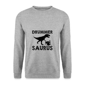 Schlagzeug Dinosaurier | Drummer Musiker Geschenke - Unisex Pullover - Weißgrau meliert - Vorne - Alina (178cm) & Michal (187cm)
