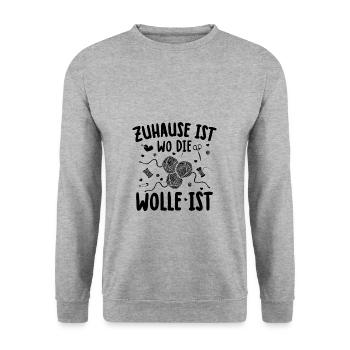 Zuhause Ist Wo Die Wolle ist | Stricken Geschenk - Unisex Pullover - Weißgrau meliert - Vorne - Alina (178cm) & Michal (187cm)