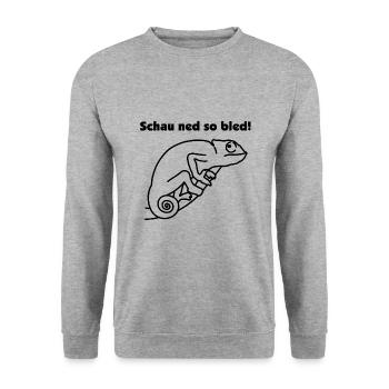 schau ned so bled - schau nicht so dumm/blöd - Unisex Pullover - Weißgrau meliert - Vorne - Alina (178cm) & Michal (187cm)