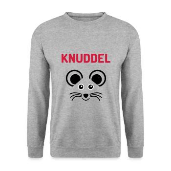 ★ Designfarben änderbar ★ Knuddelmaus - Unisex Pullover - Weißgrau meliert - Vorne - Alina (178cm) & Michal (187cm)