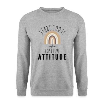 POSITIVE EINSTELLUNG MINDSET Motivation - Unisex Pullover - Weißgrau meliert - Vorne - Alina (178cm) & Michal (187cm)