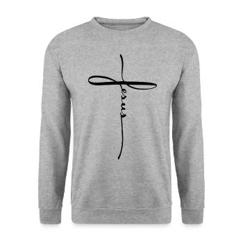 Jesus Cross - Unisex Sweatshirt - salt & pepper - Front - Alina (178cm) & Michal (187cm)