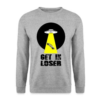 Get In Loser White Ufo Cybertruck Mars - Unisex Pullover - Weißgrau meliert - Vorne - Alina (178cm) & Michal (187cm)