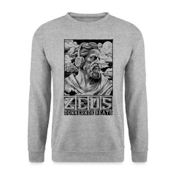 Zeus’ dröhnende Beats - Epische Klanggewalt - Unisex Pullover - Weißgrau meliert - Vorne - Alina (178cm) & Michal (187cm)