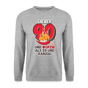 Lieber 90 und würzig als 20 und ranzig! - Unisex Pullover - Weißgrau meliert - Vorne - Alina (178cm) & Michal (187cm)