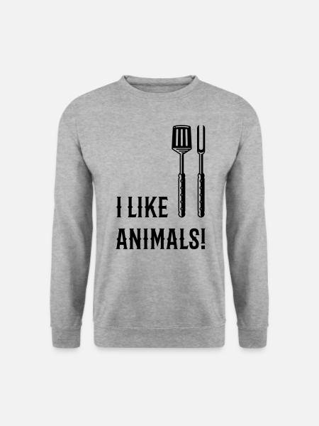 I Like Animals! (Grillbesteck / Black) - Unisex Pullover - Weißgrau meliert