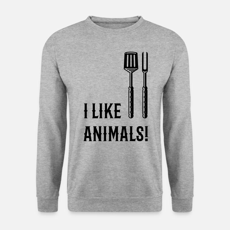 I Like Animals! (Grillbesteck / Black) - Unisex Pullover - Weißgrau meliert
