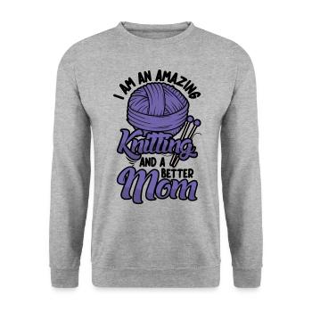 I am an amazing Knitting mom - Unisex Pullover - Weißgrau meliert - Vorne - Alina (178cm) & Michal (187cm)