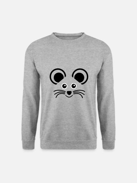 ★ Designfarben änderbar ★ Gesicht eines Mäuschens - Unisex Pullover - Weißgrau meliert