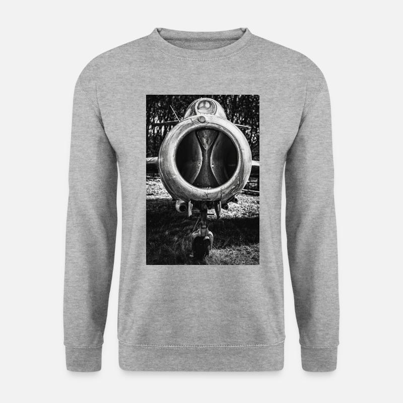 Vintage-Flugzeugfront in Schwarz-Weiß - Unisex Pullover - Weißgrau meliert