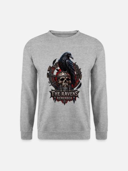 The Ravens Remember – Wikinger Raben Design - Unisex Pullover - Weißgrau meliert