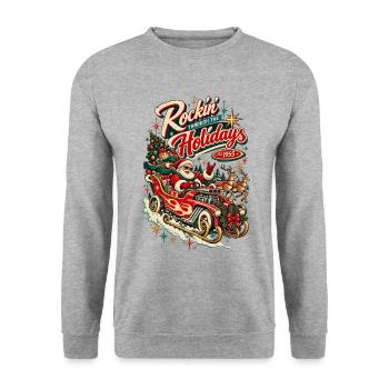 Rockin durch die Feiertage 1955 Traîneau Hot Rod - Unisex Pullover - Weißgrau meliert - Vorne - Alina (178cm) & Michal (187cm)
