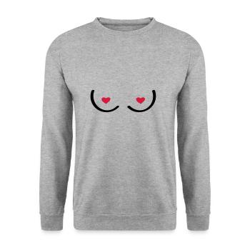 Sexy junge Frau. Erotische Brüste. - Unisex Pullover - Weißgrau meliert - Vorne - Alina (178cm) & Michal (187cm)