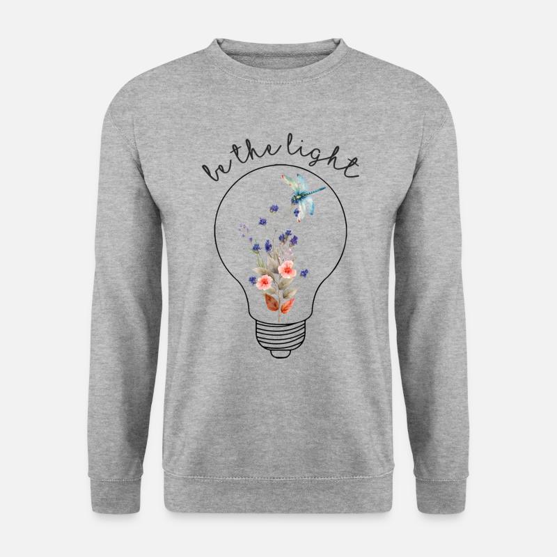 Be the Light A Lightbulb Lamp with Flowers - Unisex Pullover - Weißgrau meliert