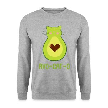 Eine lustige Avocato Katze Avocado Katzen - Unisex Pullover - Weißgrau meliert - Vorne - Alina (178cm) & Michal (187cm)