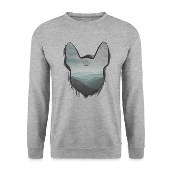 Bully Hills - Französische Bulldogge Silhouette - Unisex Pullover - Weißgrau meliert - Vorne - Alina (178cm) & Michal (187cm)