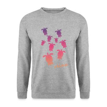Schildkröten Turtle relax - Unisex Pullover - Weißgrau meliert - Vorne - Alina (178cm) & Michal (187cm)