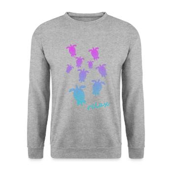 Schildkröten Turtle Relax chill out - Unisex Pullover - Weißgrau meliert - Vorne - Alina (178cm) & Michal (187cm)