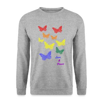 butterflies lgbtq love and peace - Unisex Pullover - Weißgrau meliert - Vorne - Alina (178cm) & Michal (187cm)