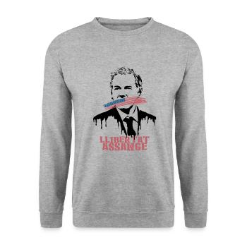 Llibertat Assange - Unisex Pullover - Weißgrau meliert - Vorne - Alina (178cm) & Michal (187cm)