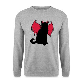 Devil Cat / Teufelskatze / chat diable / idée cadeau - Sweat-shirt Unisexe - gris chiné - Devant - Alina (178cm) & Michal (187cm)