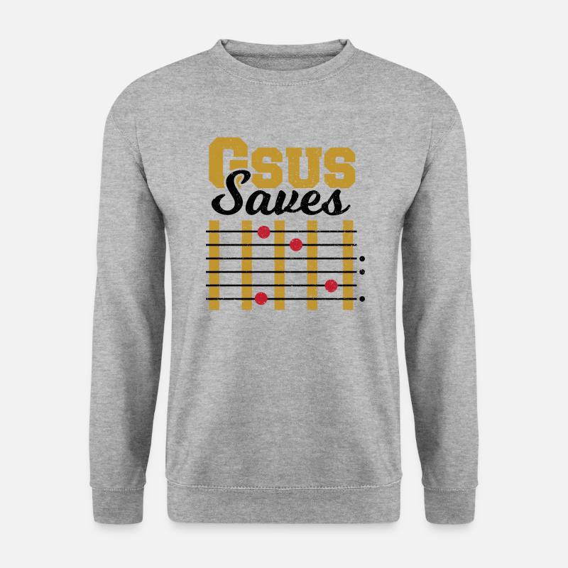 Gsus Saves - Gitarre - Unisex Pullover - Weißgrau meliert