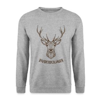 Dividendenjäger Dividende Investor Hirsch - Unisex Pullover - Weißgrau meliert - Vorne - Alina (178cm) & Michal (187cm)