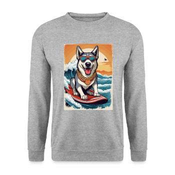 Cool husky sur une planche de surf - Sweat-shirt Unisexe - gris chiné - Devant - Alina (178cm) & Michal (187cm)