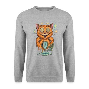 Surrealer Katzentraum - Unisex Pullover - Weißgrau meliert - Vorne - Alina (178cm) & Michal (187cm)