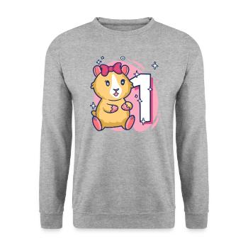 1st birthday guinea pig girl 1 year old - Unisex Sweatshirt - salt & pepper - Front - Alina (178cm) & Michal (187cm)