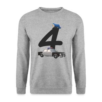 Police, Voiture, Anniversaire, 4, Années, Quatre, Enfants - Sweat-shirt Unisexe - gris chiné - Devant - Alina (178cm) & Michal (187cm)