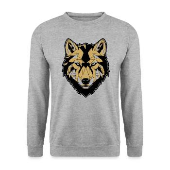 Wolfs Gesicht, Gold - Unisex Pullover - Weißgrau meliert - Vorne - Alina (178cm) & Michal (187cm)
