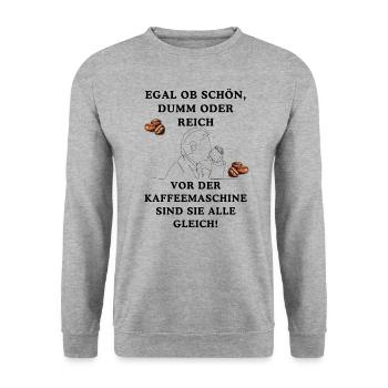 Kaffee-Spruch, Kaffee - Unisex Pullover - Weißgrau meliert - Vorne - Alina (178cm) & Michal (187cm)