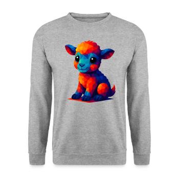 WPAP Polygon Kawaii Stil Baby Schaf Lamm - Unisex Pullover - Weißgrau meliert - Vorne - Alina (178cm) & Michal (187cm)