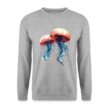 Illustration de méduse aquarelle bleu rose - Sweat-shirt Unisexe - gris chiné - Devant - Alina (178cm) & Michal (187cm)