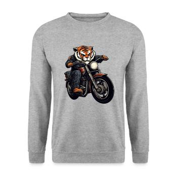 Tiger Motorrad / Motorradfahrer Tiger - Unisex Pullover - Weißgrau meliert - Vorne - Alina (178cm) & Michal (187cm)