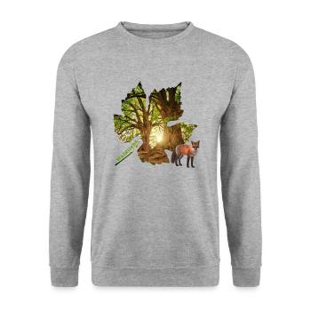 Forêt 48 avec renard - Sweat-shirt Unisexe - gris chiné - Devant - Alina (178cm) & Michal (187cm)