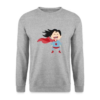 Superheldin - Unisex Pullover - Weißgrau meliert - Vorne - Alina (178cm) & Michal (187cm)