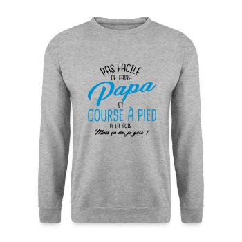 Papa et course à pied - Sweat-shirt Unisexe - gris chiné - Devant - Alina (178cm) & Michal (187cm)