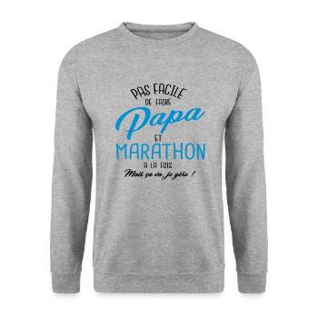 Papa et marathon - Sweat-shirt Unisexe - gris chiné - Devant - Alina (178cm) & Michal (187cm)