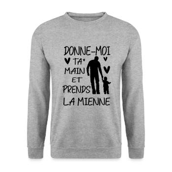 Donne moi ta main et prends la mienne - Sweat-shirt Unisexe - gris chiné - Devant - Alina (178cm) & Michal (187cm)