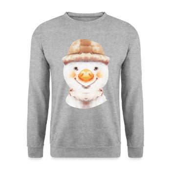 Fröhlicher Schneemann Gesicht - Unisex Pullover - Weißgrau meliert - Vorne - Alina (178cm) & Michal (187cm)