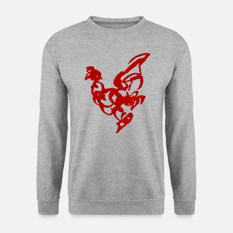 Huhn Rot - Unisex Pullover - Weißgrau meliert
